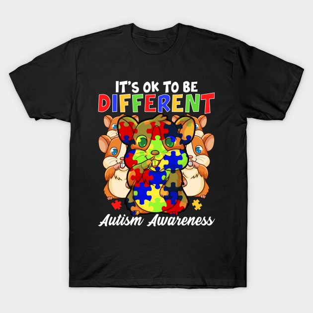 It's OK To Be Different Autism Awareness Hamster T-Shirt by theperfectpresents